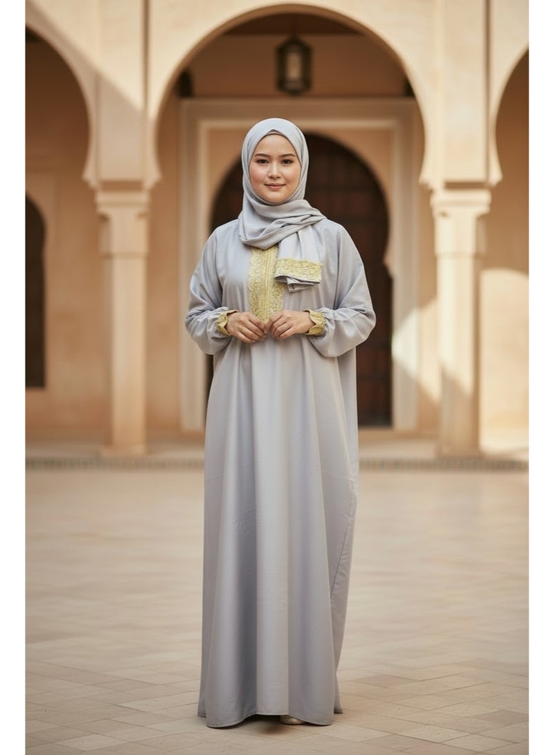 Habbaa One Piece Praying Dress Free Size With Embroidary on Front and Attached Scarf - Image 1